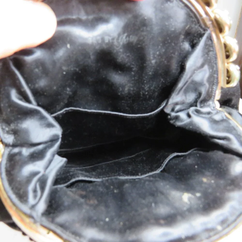 Vintage 1950s Black Satin Pouf Bag with Jeweled Frame Evening Bag Formal Costume